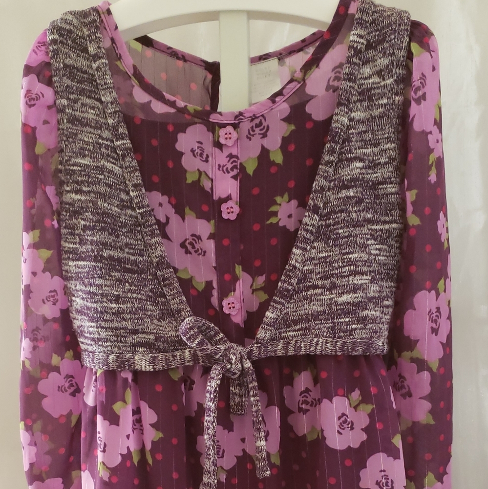 Girls' Floral Print Dress With Attached Vest